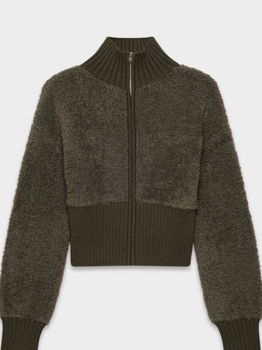 Wilfred Olive Rib-Trim Teddy Zip Jacket